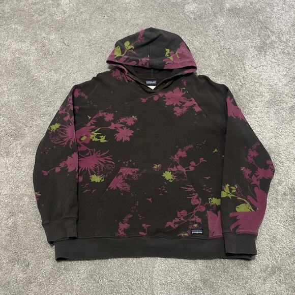 Patagonia Organic Cotton Hoodie Pullover Size Large Floral Graphic - Picture 1 of 5